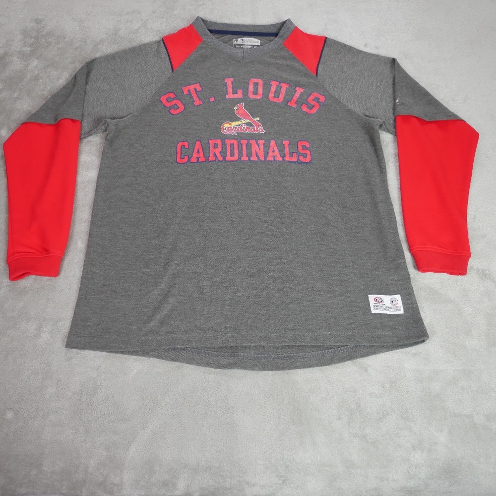 St Louis Cardinals MLB True Fans Large Grey Red Long Sleeve Print Jersey Shirt